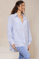 Charles Shirt - Collared Oversized Button-Down Striped Shirt in Blue