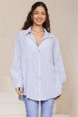 Charles Shirt - Collared Oversized Button-Down Striped Shirt in Blue