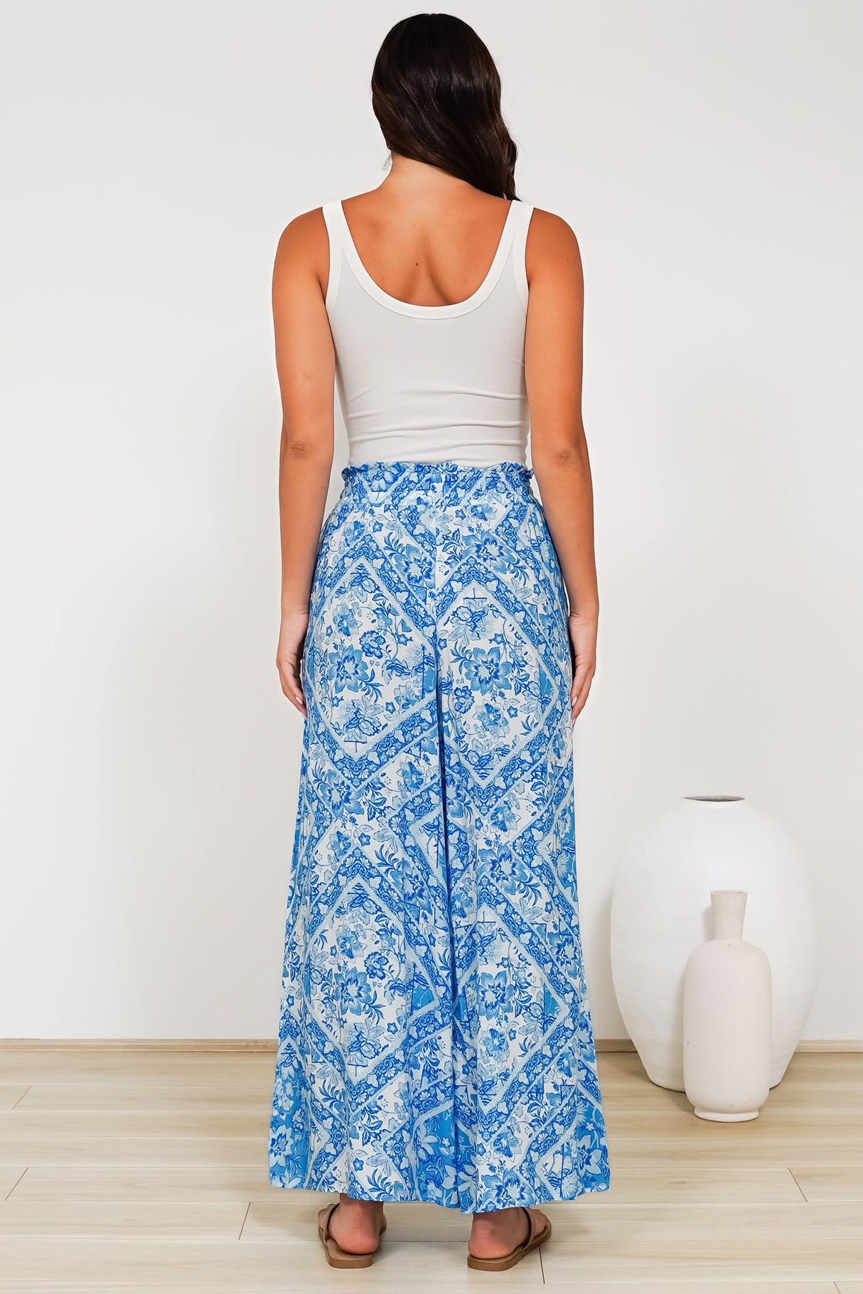 Charli Pants - Paper Bag High Waisted Wide Leg Pants in Alix Print