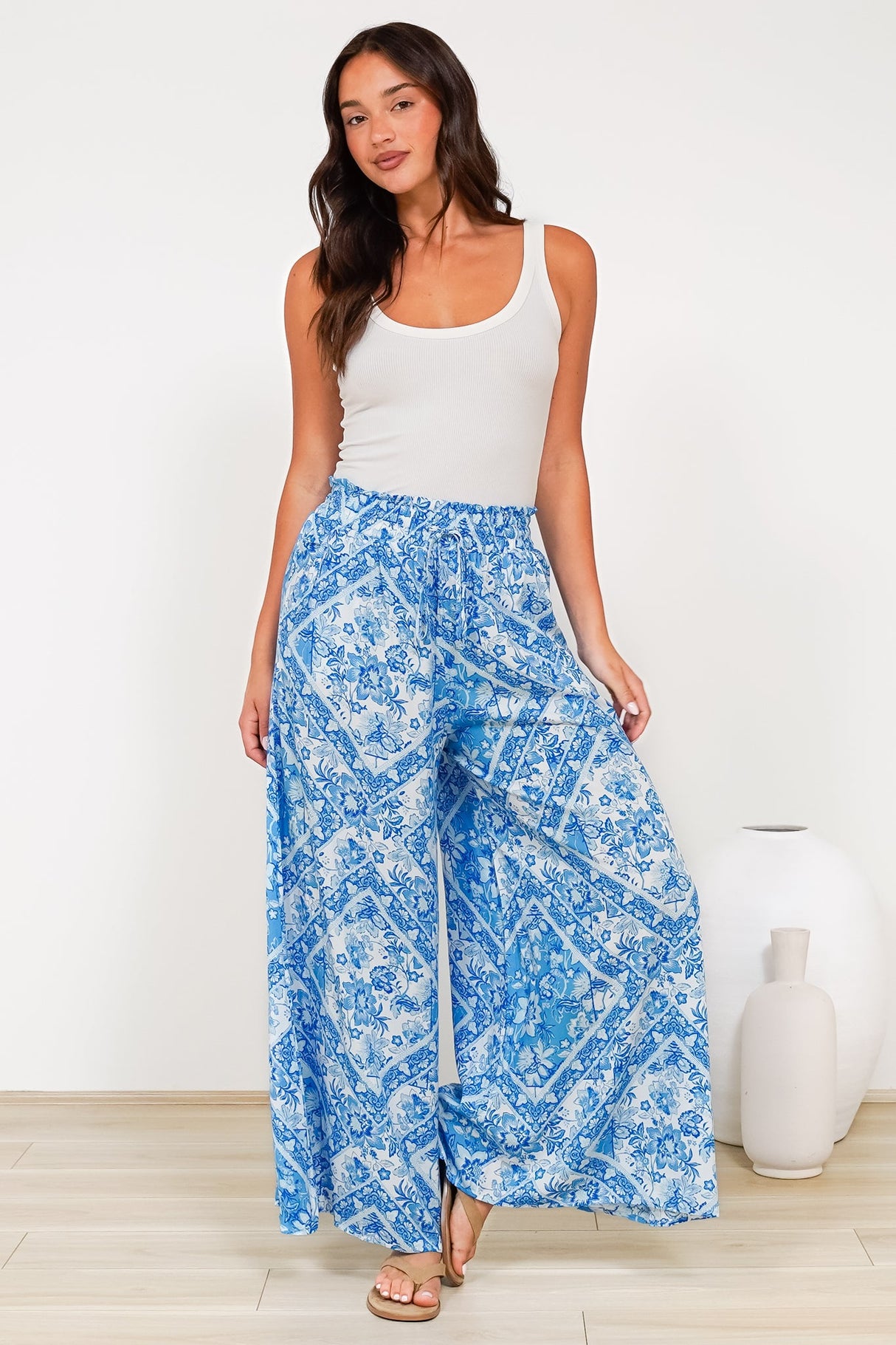 Charli Pants - Paper Bag High Waisted Wide Leg Pants in Alix Print