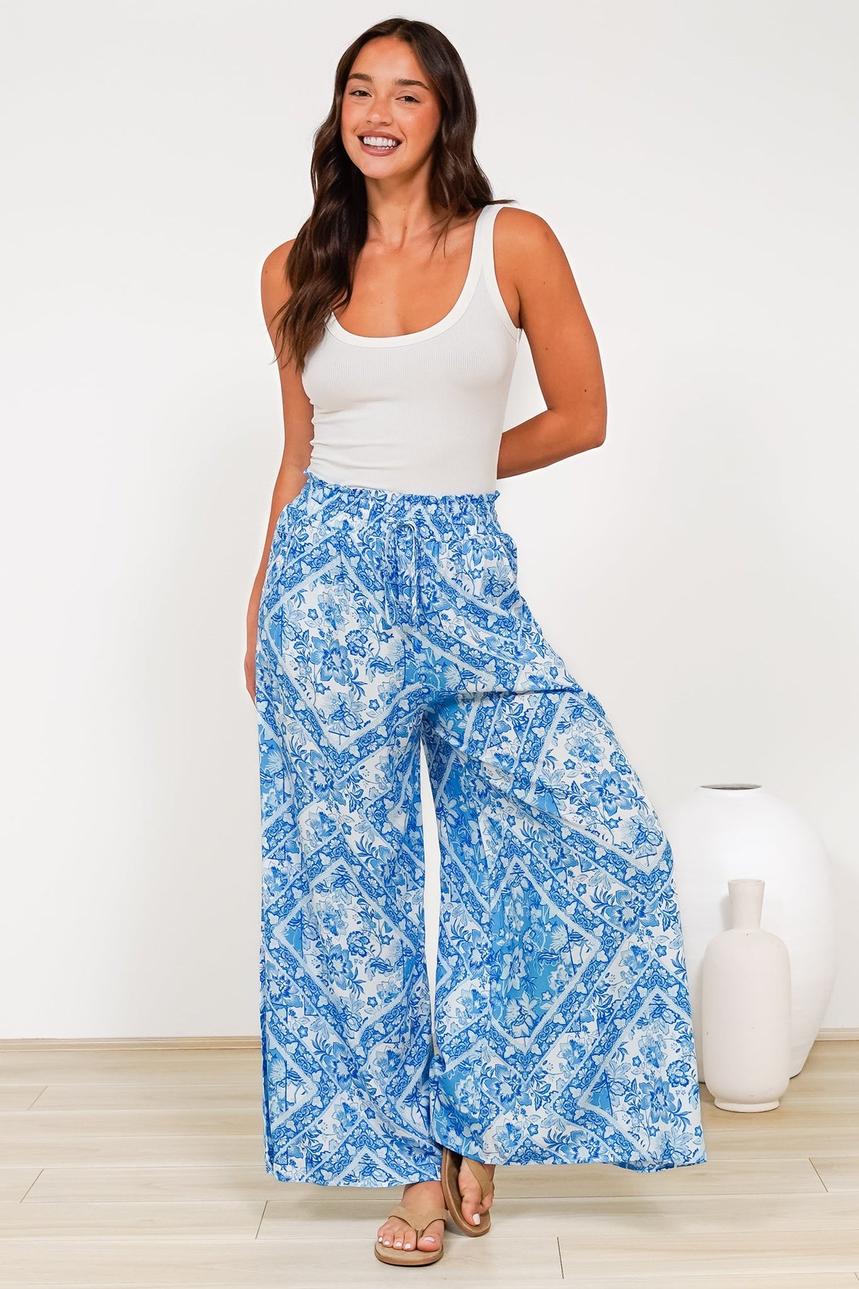 Charli Pants - Paper Bag High Waisted Wide Leg Pants in Alix Print