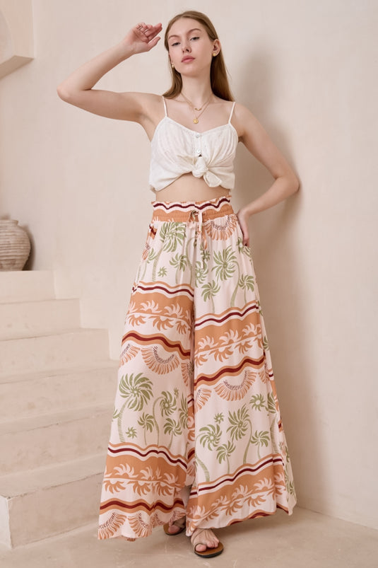 Charli Pants -  Paper Bag High Waisted Wide Leg Pants in Amery Print