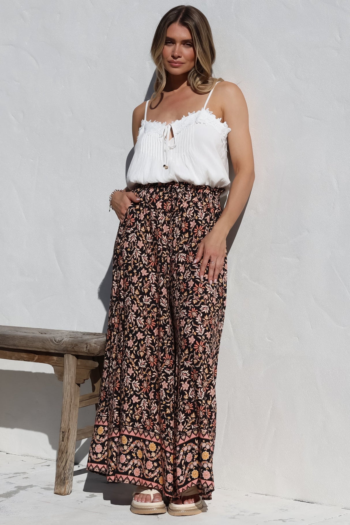 Charli Pants -  Paper Bag High Waisted Wide Leg Pants in Amirah Print