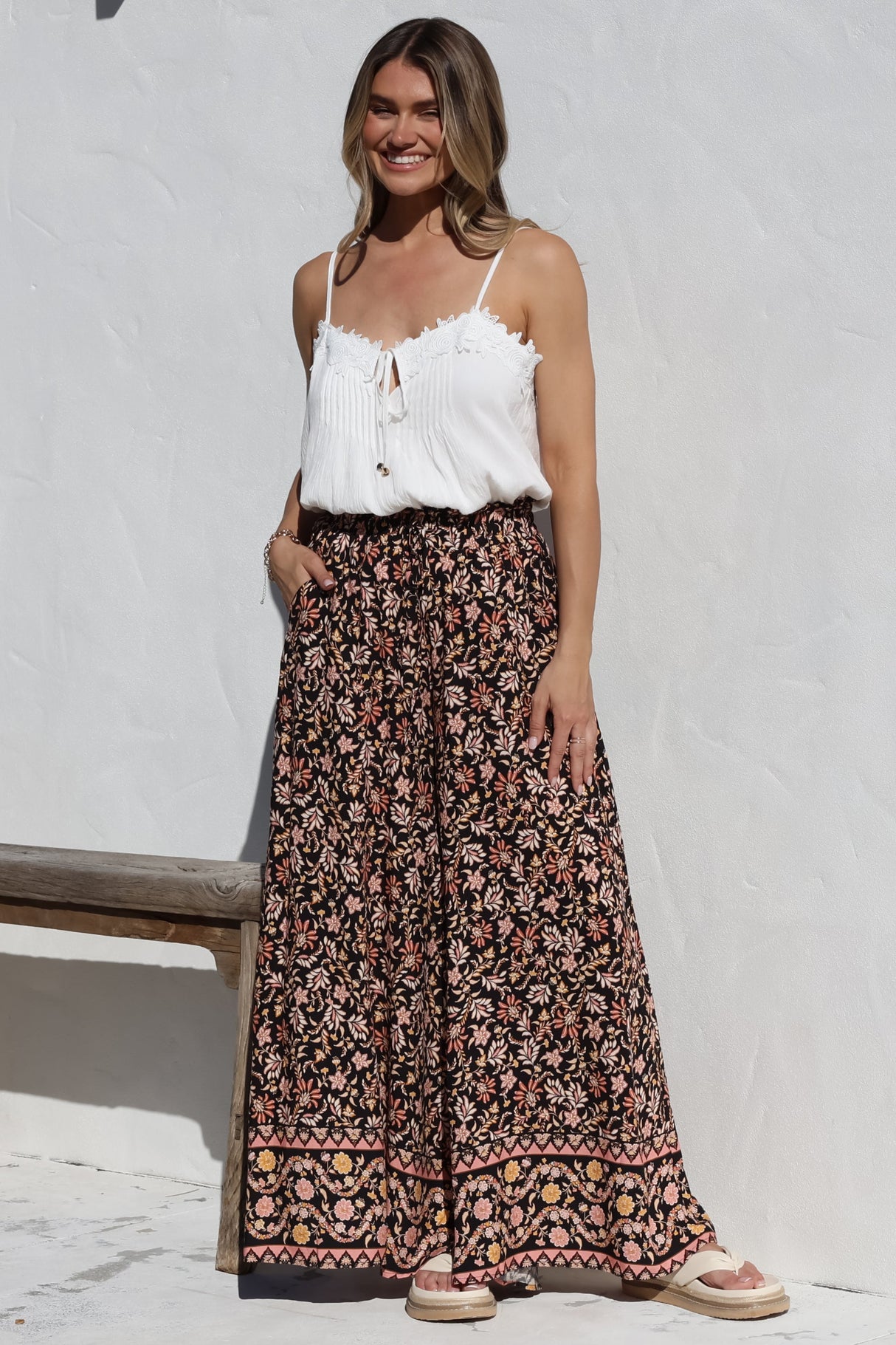 Charli Pants -  Paper Bag High Waisted Wide Leg Pants in Amirah Print