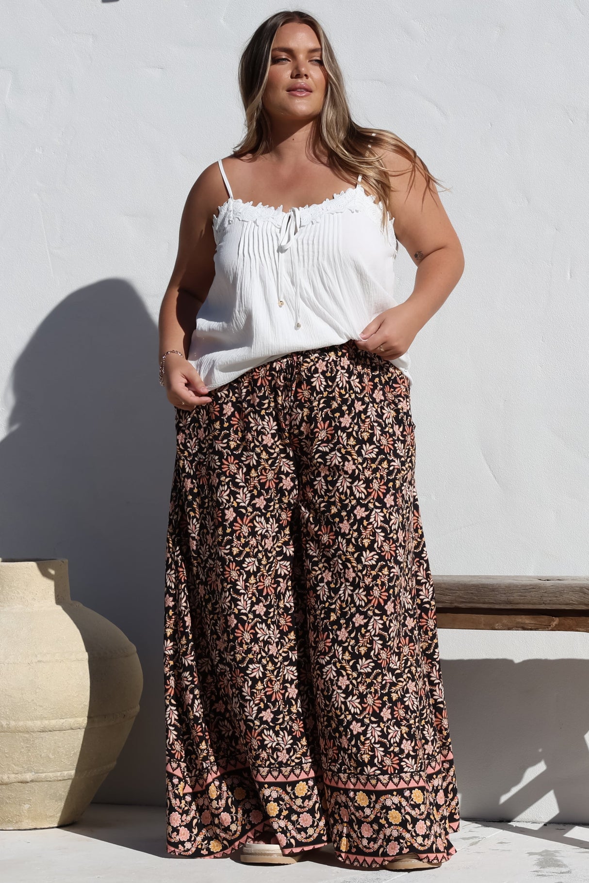 Charli Pants -  Paper Bag High Waisted Wide Leg Pants in Amirah Print