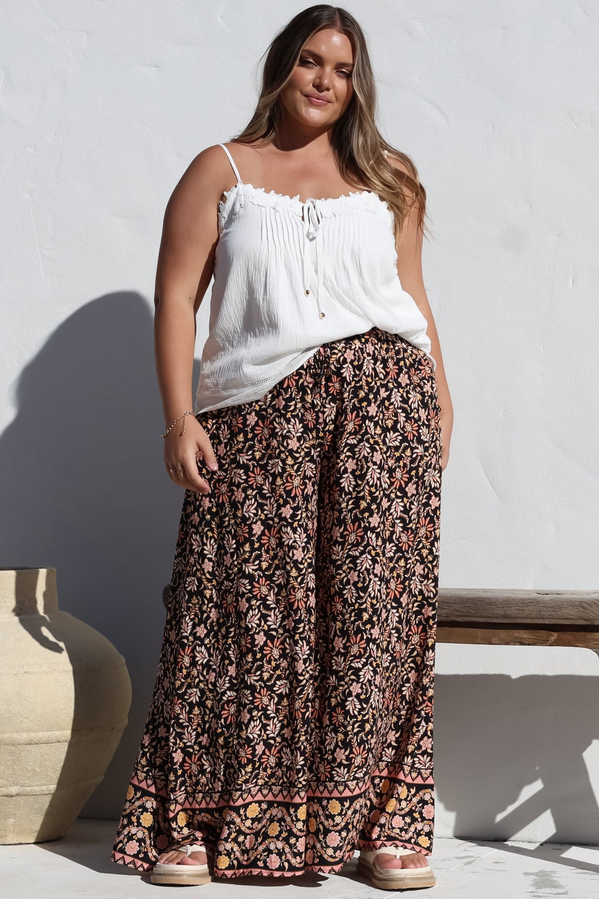 Charli Pants -  Paper Bag High Waisted Wide Leg Pants in Amirah Print