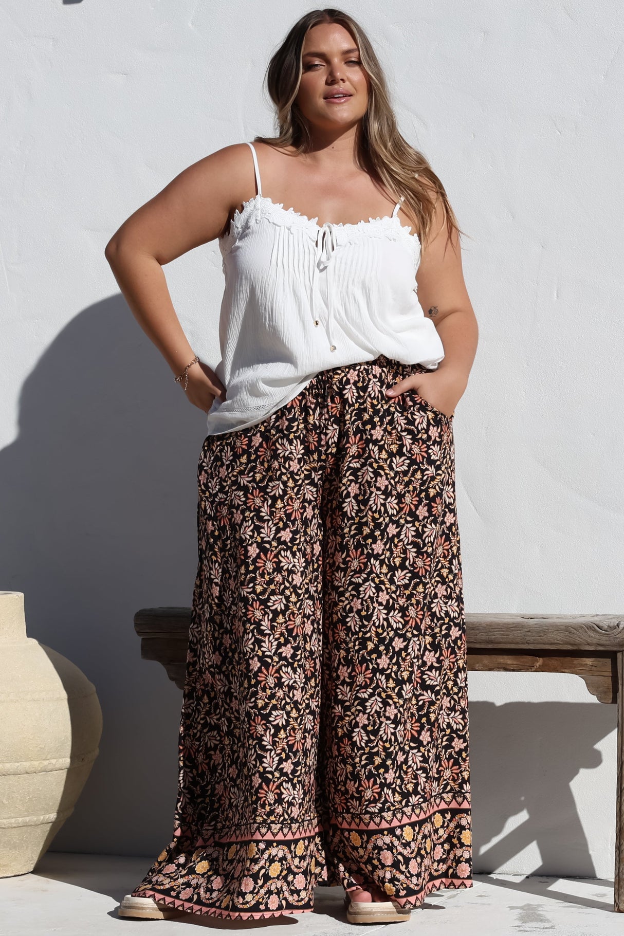 Charli Pants -  Paper Bag High Waisted Wide Leg Pants in Amirah Print