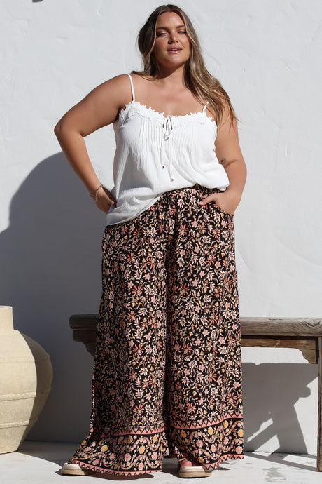 Charli Pants -  Paper Bag High Waisted Wide Leg Pants in Amirah Print