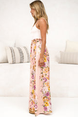 Charli Pants - Paper Bag High Waisted Wide Leg Pants in Armeria Print