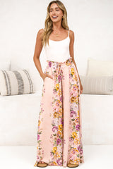 Charli Pants - Paper Bag High Waisted Wide Leg Pants in Armeria Print