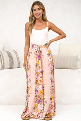 Charli Pants - Paper Bag High Waisted Wide Leg Pants in Armeria Print