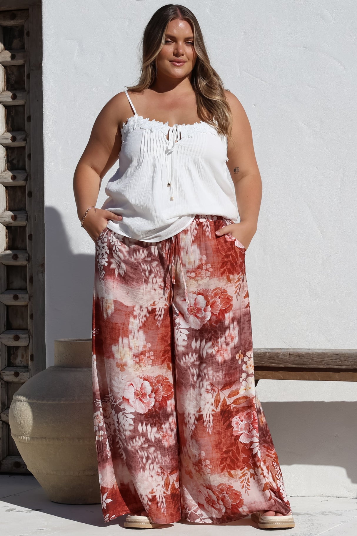 Charli Pants -  Paper Bag High Waisted Wide Leg Pants in Ashara Print