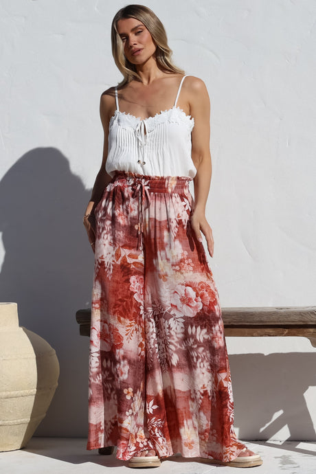 Charli Pants -  Paper Bag High Waisted Wide Leg Pants in Ashara Print