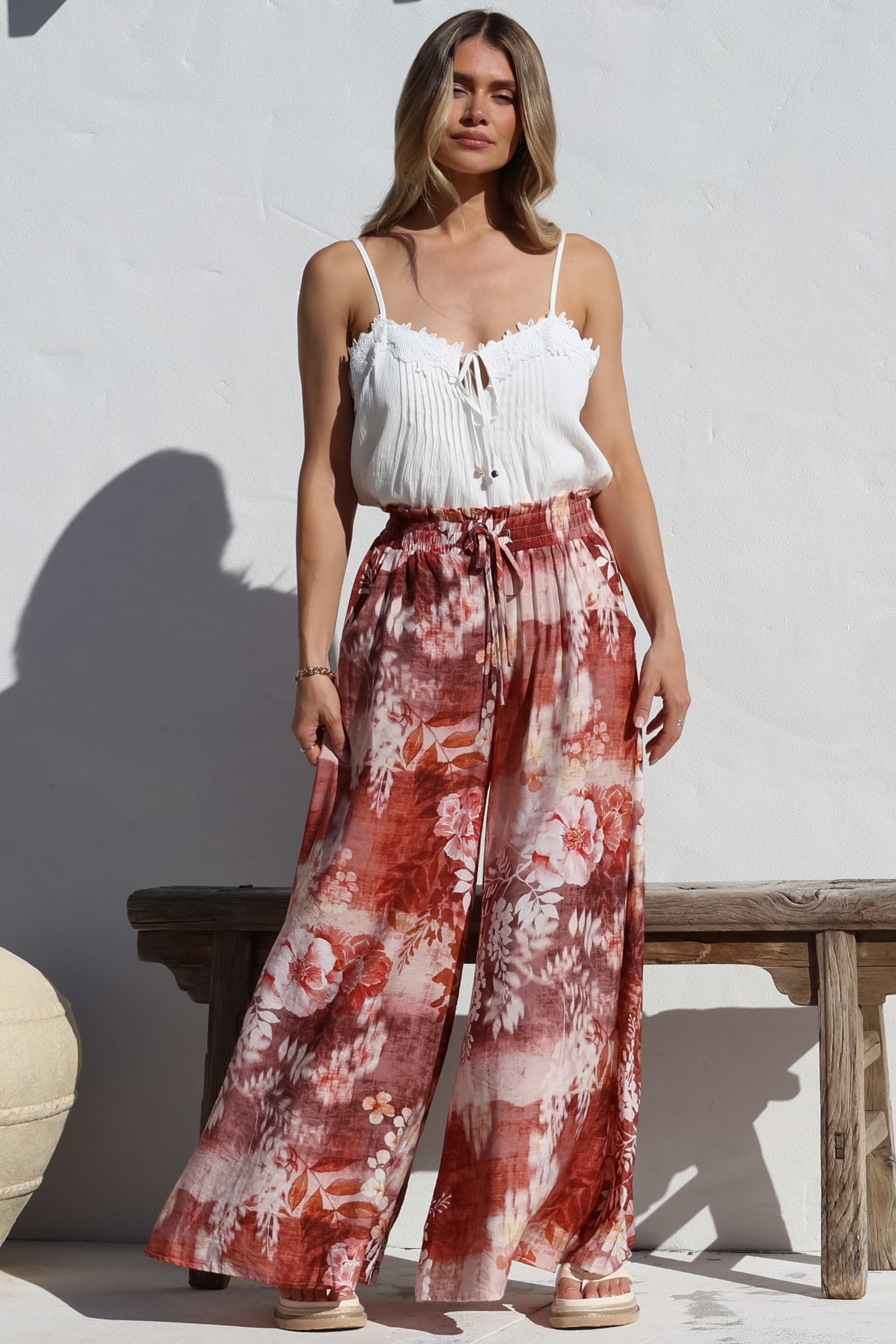 Charli Pants -  Paper Bag High Waisted Wide Leg Pants in Ashara Print