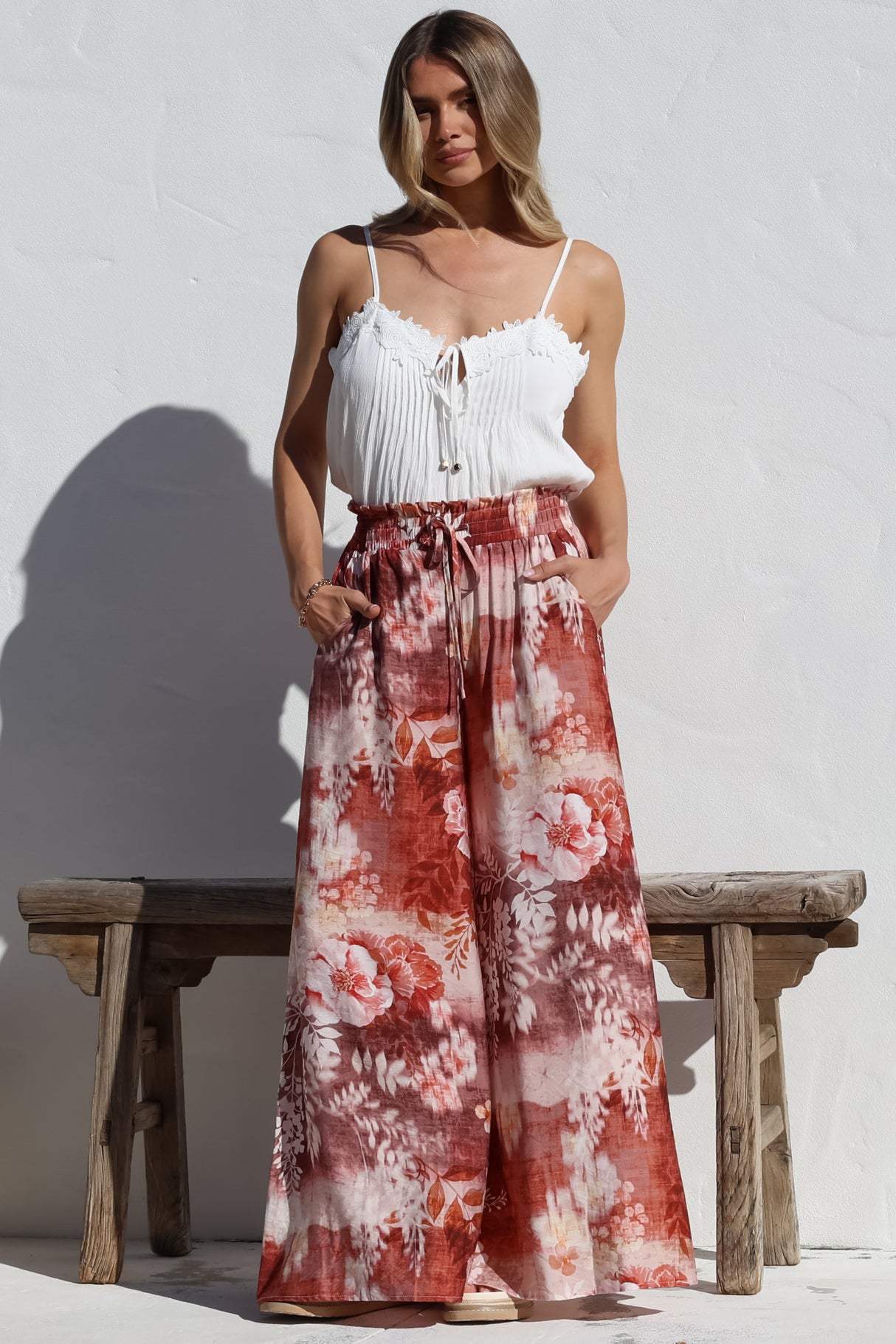 Charli Pants -  Paper Bag High Waisted Wide Leg Pants in Ashara Print