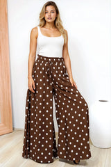Charli Pants -  Paper Bag High Waisted Wide Leg Pants in Ashti Spot Print Brown