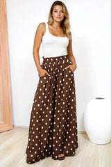 Charli Pants -  Paper Bag High Waisted Wide Leg Pants in Ashti Spot Print Brown