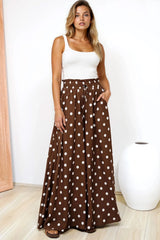 Charli Pants -  Paper Bag High Waisted Wide Leg Pants in Ashti Spot Print Brown