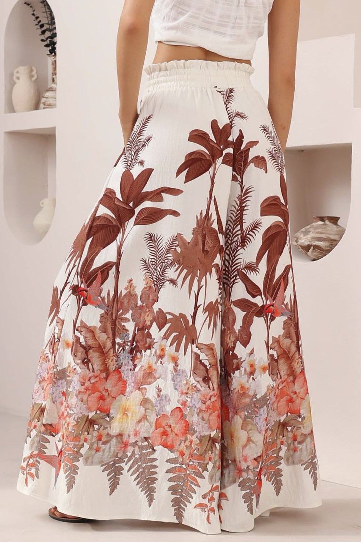 Charli Pants - Paper Bag High Waisted Wide Leg Pants in Azriel Print