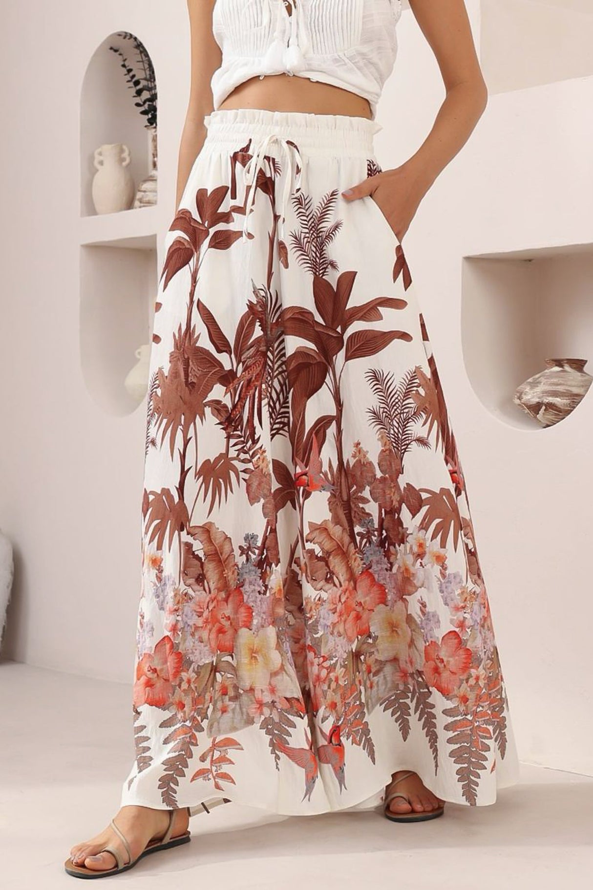 Charli Pants - Paper Bag High Waisted Wide Leg Pants in Azriel Print