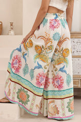 Charli Pants - Paper Bag High Waisted Wide Leg Pants in Bassena Print