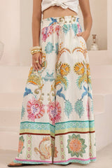 Charli Pants - Paper Bag High Waisted Wide Leg Pants in Bassena Print