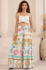 Charli Pants - Paper Bag High Waisted Wide Leg Pants in Bassena Print
