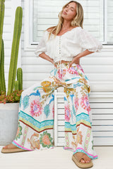 Charli Pants - Paper Bag High Waisted Wide Leg Pants in Bassena Print