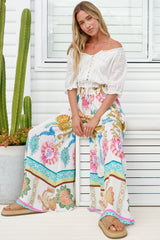 Charli Pants - Paper Bag High Waisted Wide Leg Pants in Bassena Print