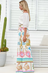 Charli Pants - Paper Bag High Waisted Wide Leg Pants in Bassena Print