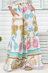 Charli Pants - Paper Bag High Waisted Wide Leg Pants in Bassena Print