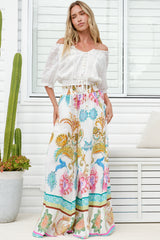 Charli Pants - Paper Bag High Waisted Wide Leg Pants in Bassena Print