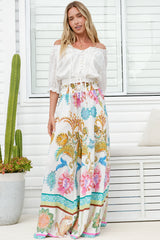 Charli Pants - Paper Bag High Waisted Wide Leg Pants in Bassena Print