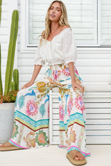 Charli Pants - Paper Bag High Waisted Wide Leg Pants in Bassena Print