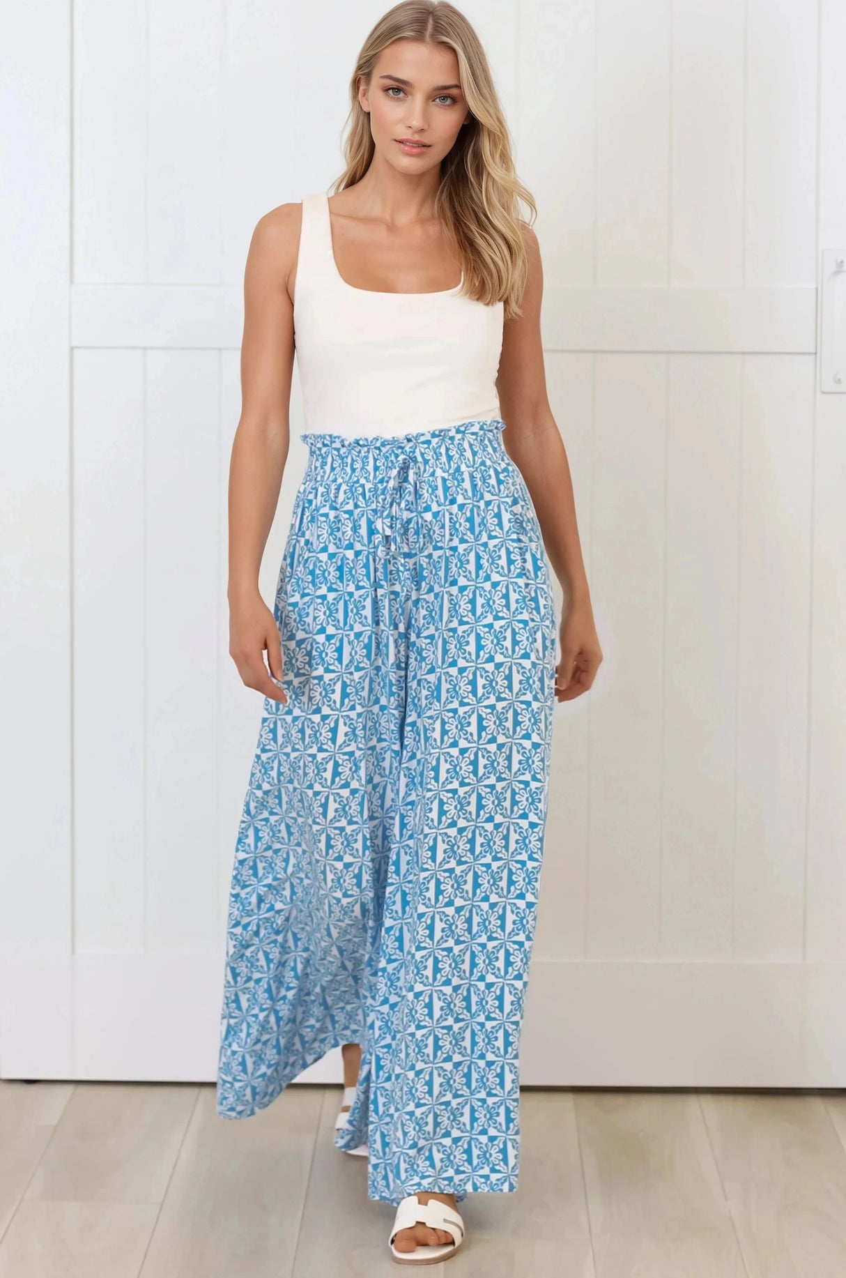 Charli Pants -  Paper Bag High Waisted Wide Leg Pants in Dory Print