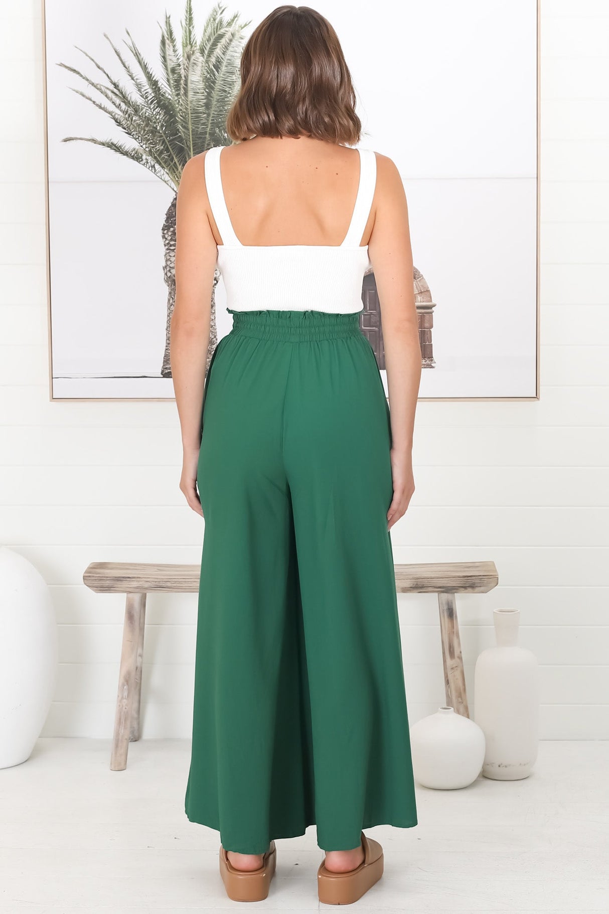 Charli Pants - Paper Bag High Waisted Wide Leg Pants in Emerald