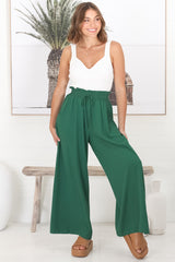 Charli Pants - Paper Bag High Waisted Wide Leg Pants in Emerald