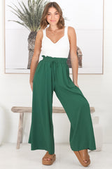 Charli Pants - Paper Bag High Waisted Wide Leg Pants in Emerald