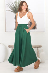 Charli Pants - Paper Bag High Waisted Wide Leg Pants in Emerald