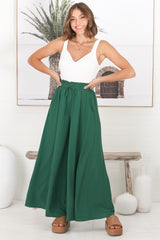 Charli Pants - Paper Bag High Waisted Wide Leg Pants in Emerald