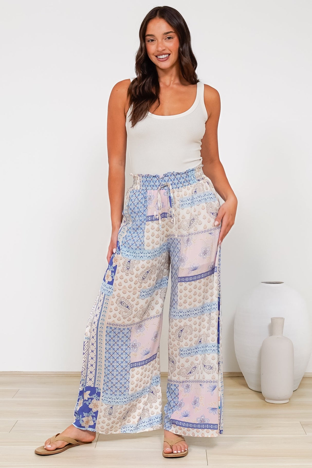 Charli Pants - Paper Bag High Waisted Wide Leg Pants in Evelon Print