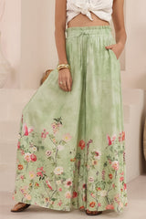 Charli Pants - Paper Bag High Waisted Wide Leg Pants in Ferngully Print