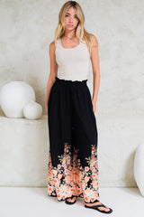 Charli Pants - Paper Bag High Waisted Wide Leg Pants in Florence Print Black