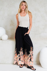 Charli Pants - Paper Bag High Waisted Wide Leg Pants in Florence Print Black