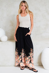 Charli Pants - Paper Bag High Waisted Wide Leg Pants in Florence Print Black