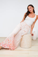 Charli Pants - Paper Bag High Waisted Wide Leg Pants in Florence Print Pink