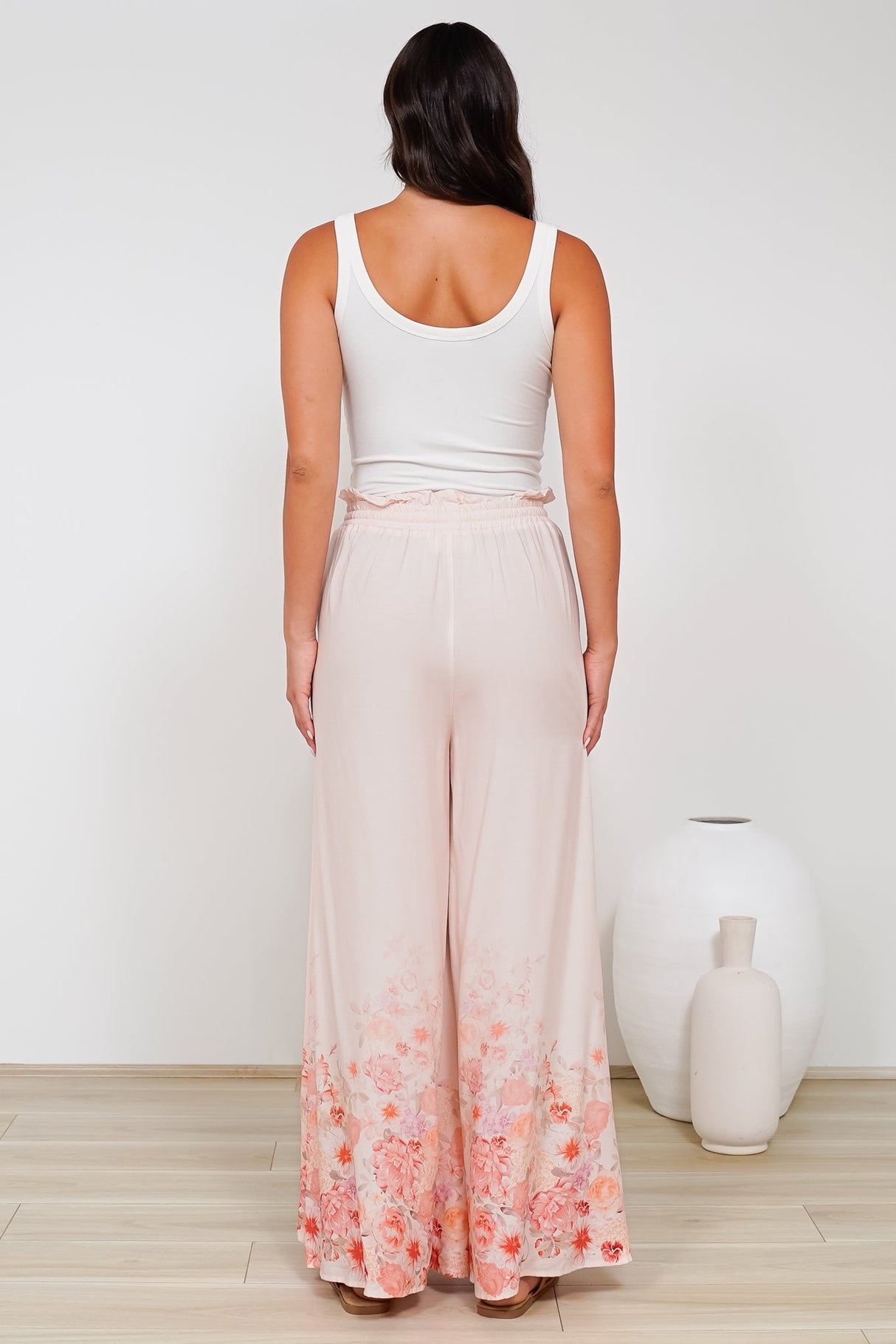 Charli Pants - Paper Bag High Waisted Wide Leg Pants in Florence Print Pink