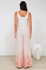 Charli Pants - Paper Bag High Waisted Wide Leg Pants in Florence Print Pink