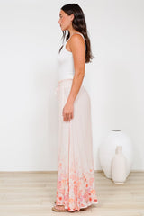 Charli Pants - Paper Bag High Waisted Wide Leg Pants in Florence Print Pink