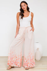 Charli Pants - Paper Bag High Waisted Wide Leg Pants in Florence Print Pink